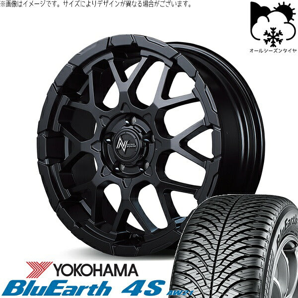 ヨコハマタイヤ ブルーアース4S AW21 215/45R18 ＋ ナイトロパワー M28 バレット セミグロスブラック 18インチ 7J +35 5H114.3P オールシーズン・ホイール4本セット。1枚目。