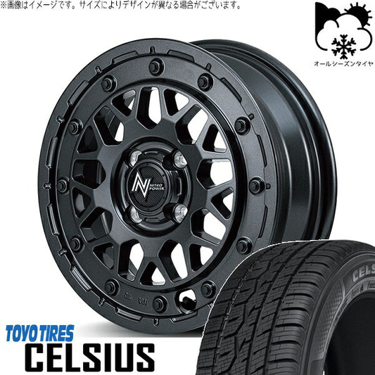 トーヨータイヤ セルシアス 155/65R14 ＋ ナイトロパワー M29 スティンガー バレルブラック 14インチ 4.5J +45 4H100P オールシーズン・ホイール4本セット。1枚目。