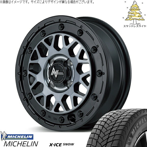 ミシュラン エックスアイス スノー 155/65R14 ＋ ナイトロパワー M29 スティンガー セミグロスブラッククリア 14インチ 4.5J +45 4H100P スタッドレス・ホイール4本セット。1枚目。