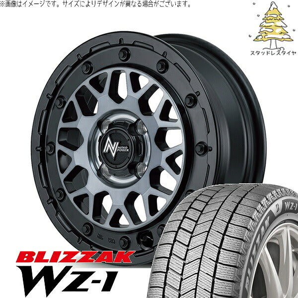 ブリヂストン ブリザック WZ-1 (BLIZZAK WZ-1) 165/55R15 ＋ ナイトロパワー M29 スティンガー セミグロスブラッククリア 15インチ 5J +48 4H100P スタッドレス・ホイール4本セット。1枚目。