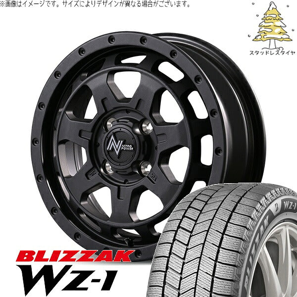 ブリヂストン ブリザック WZ-1 165/60R14 ＋ ナイトロパワー M7 ファランクス バレルブラック 14インチ 4.5J +45 4H100P スタッドレス・ホイール4本セット。1枚目。