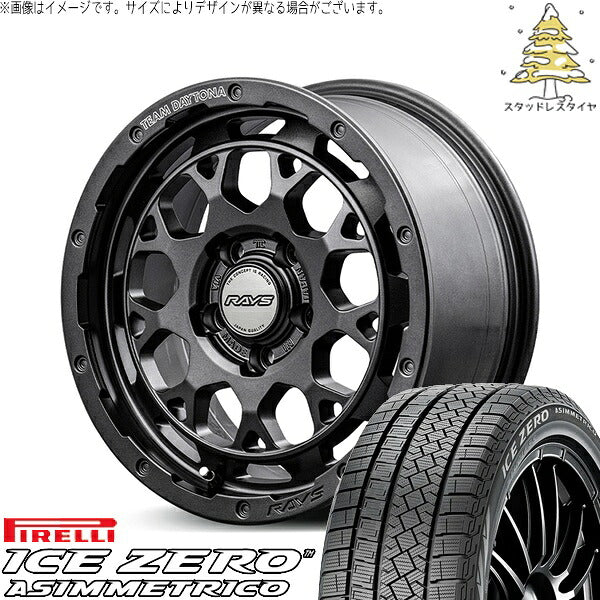 ピレリ アイスゼロアシンメトリコ (ICEZERO ASIMMETRICO) 215/60R16 ＋ チームデイトナ M9+ SPEC-M セミグロススーパーダークガンメタ 16インチ 7.0J +37 5H114.3P スタッドレス・ホイール4本セット。1枚目。