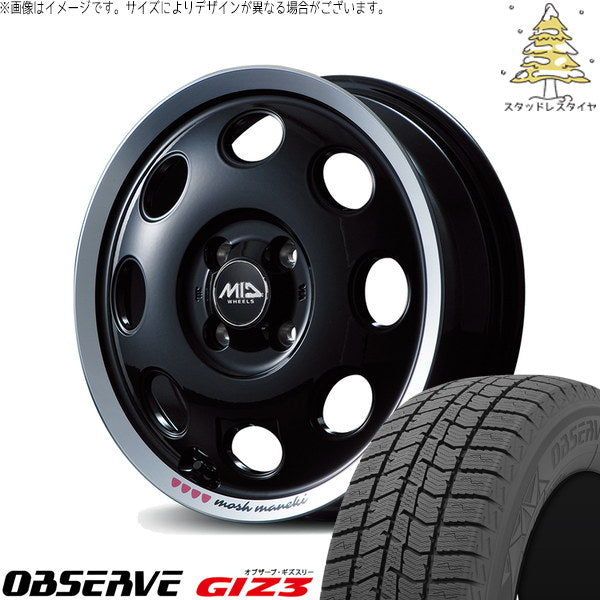 トーヨータイヤ オブザーブ GIZ3 165/55R14 ＋ MIDホイール モッシュ マネキ クロ 14インチ 4.5J +45 4H100P スタッドレス・ホイール4本セット。1枚目。