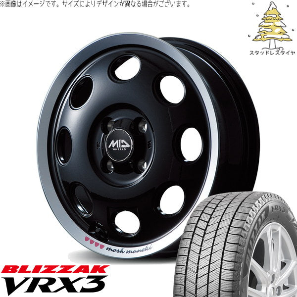 ブリヂストン ブリザック VRX3 165/55R14 ＋ MIDホイール モッシュ マネキ クロ 14インチ 4.5J +45 4H100P スタッドレス・ホイール4本セット。1枚目。