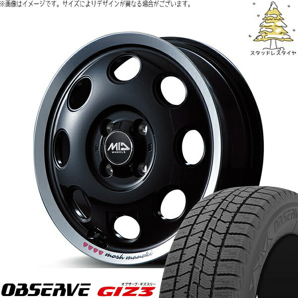 トーヨータイヤ オブザーブ ギズスリー (OBSERVE GIZ3) 165/55R14 ＋ MIDホイール モッシュ マネキ クロ 14インチ 4.5J +45 4H100P スタッドレス・ホイール4本セット。1枚目。