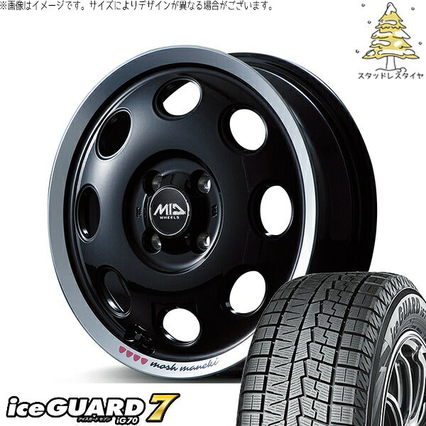 ヨコハマタイヤ アイスガード セブン (iceGUARD7 IG70) 165/65R14 ＋ MIDホイール モッシュ マネキ クロ 14インチ 4.5J +45 4H100P スタッドレス・ホイール4本セット。1枚目。