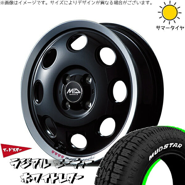 マッドスター ラジアルAT 155/65R14 ＋ MIDホイール モッシュ マネキ クロ 14インチ 4.5J +45 4H100P サマー・ホイール4本セット。1枚目。