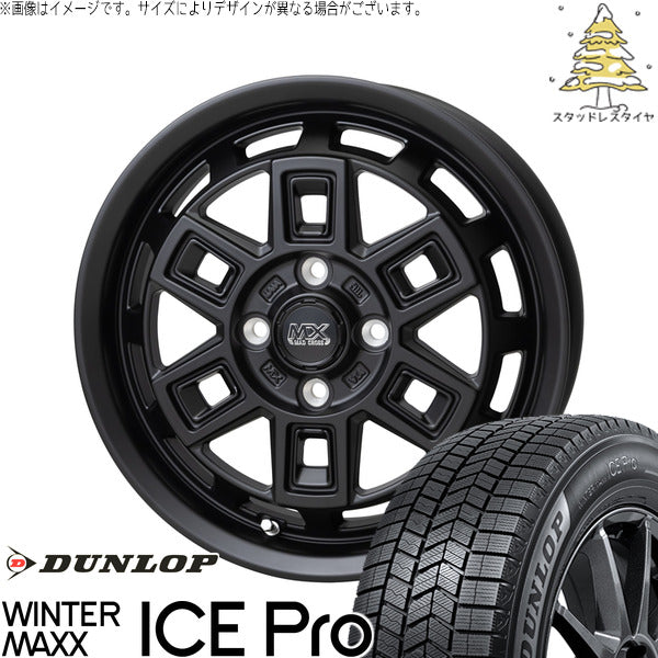 ダンロップ ウィンターマックス ICE Pro 165/65R14 ＋ マッドクロス アイヴァー マットブラック 14インチ 5J +35 4H100P スタッドレス・ホイール4本セット。1枚目。