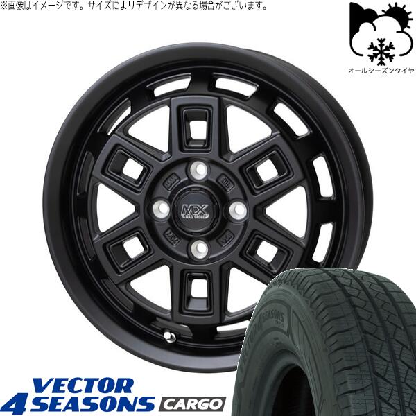 グッドイヤー ベクター4シーズンズ カーゴ 155/80R14 ＋ マッドクロス アイヴァー マットブラック 14インチ 5J +35 4H100P オールシーズン・ホイール4本セット。1枚目。