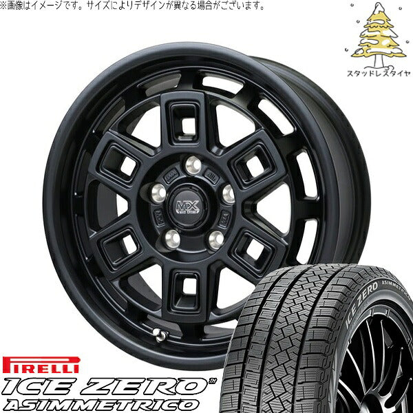 ピレリ アイスゼロアシンメトリコ (ICEZERO ASIMMETRICO) 205/60R16 ＋ マッドクロス アイヴァー マットブラック 16インチ 7.0J +38 5H114.3P スタッドレス・ホイール4本セット。1枚目。