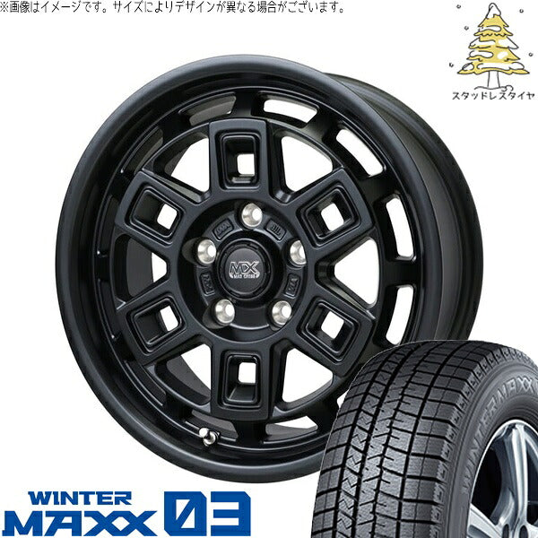 ダンロップ ウィンターマックス03 195/60R17 ＋ マッドクロス アイヴァー マットブラック 17インチ 7J +38 5H114.3P スタッドレス・ホイール4本セット。1枚目。