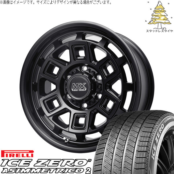 ピレリ アイスゼロアシンメトリコ2 215/65R16 ＋ マッドクロス アイヴァー マットブラック 16インチ 6.5J +48 6H139.7P スタッドレス・ホイール4本セット。1枚目。
