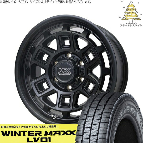 ダンロップ ウィンターマックス LV01 215/70R15 ＋ マッドクロス アイヴァー マットブラック 15インチ 6J +44 6H139.7P スタッドレス・ホイール4本セット。1枚目。