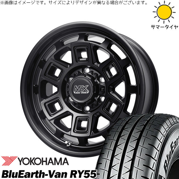ヨコハマタイヤ ブルーアース バン RY55 195/80R15 ＋ マッドクロス アイヴァー マットブラック 15インチ 6J +33 6H139.7P サマー・ホイール4本セット。1枚目。