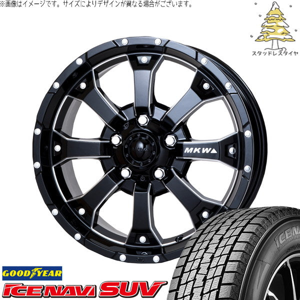 グッドイヤー アイスナビ SUV 225/70R16 ＋ MKW MK-46 M/L+ ミルドブラック 16インチ 5.5J +22 5H139.7P スタッドレス・ホイール4本セット。1枚目。