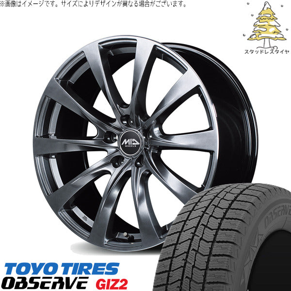 トーヨータイヤ OBSERVE 215/45R18 ＋ MIDホイール レフィナーダ モーション2 ハイパーダークシルバー/リムエッジポリッシュ 18インチ 8J +45 5H114.3P スタッドレス・ホイール4本セット。1枚目。