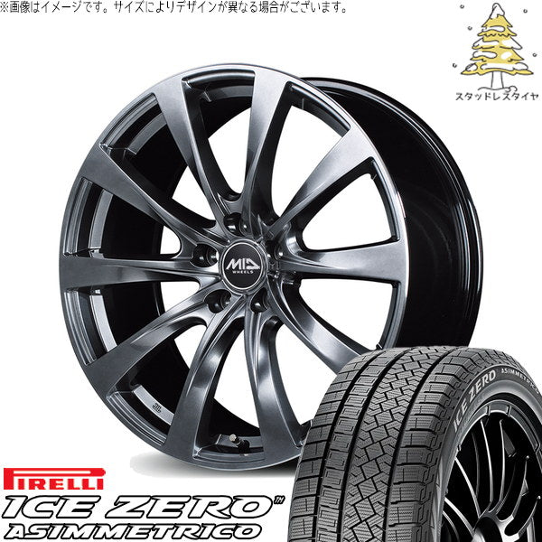 ピレリ アイスゼロアシンメトリコ 215/50R18 ＋ MIDホイール レフィナーダ モーション2 ハイパーダークシルバー/リムエッジポリッシュ 18インチ 8J +45 5H114.3P スタッドレス・ホイール4本セット。1枚目。
