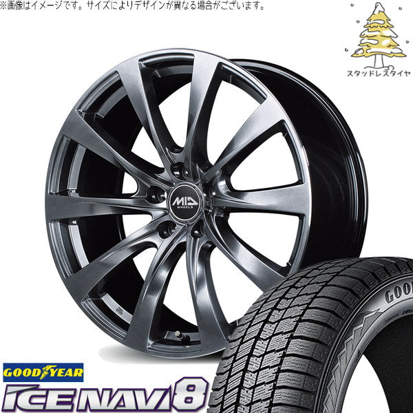 グッドイヤー アイスナビ8 215/45R17 ＋ MIDホイール レフィナーダ モーション2 ハイパーダークシルバー/リムエッジポリッシュ 17インチ 7J +40 5H114.3P スタッドレス・ホイール4本セット。1枚目。