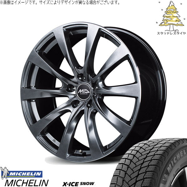 ミシュラン エックスアイス スノー 215/45R18 ＋ MIDホイール レフィナーダ モーション2 ハイパーダークシルバー/リムエッジポリッシュ 18インチ 8J +45 5H114.3P スタッドレス・ホイール4本セット。1枚目。