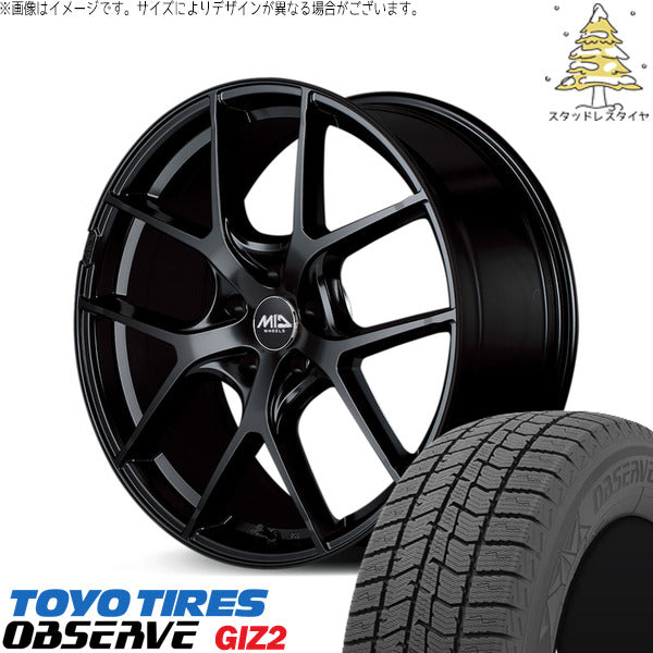 トーヨータイヤ OBSERVE 215/45R17 ＋ MIDホイール レフィナーダ モーション4 グロスブラック 17インチ 7J +40 5H114.3P スタッドレス・ホイール4本セット。1枚目。