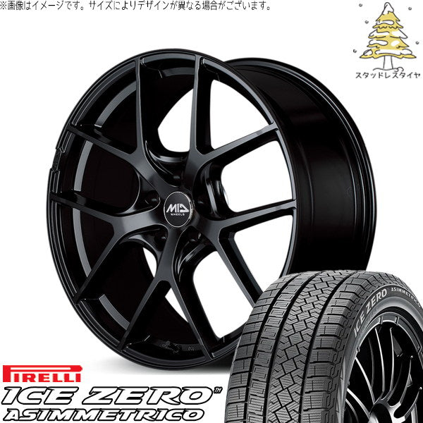 ピレリ アイスゼロアシンメトリコ 215/50R18 ＋ MIDホイール レフィナーダ モーション4 グロスブラック 18インチ 8J +42 5H114.3P スタッドレス・ホイール4本セット。1枚目。