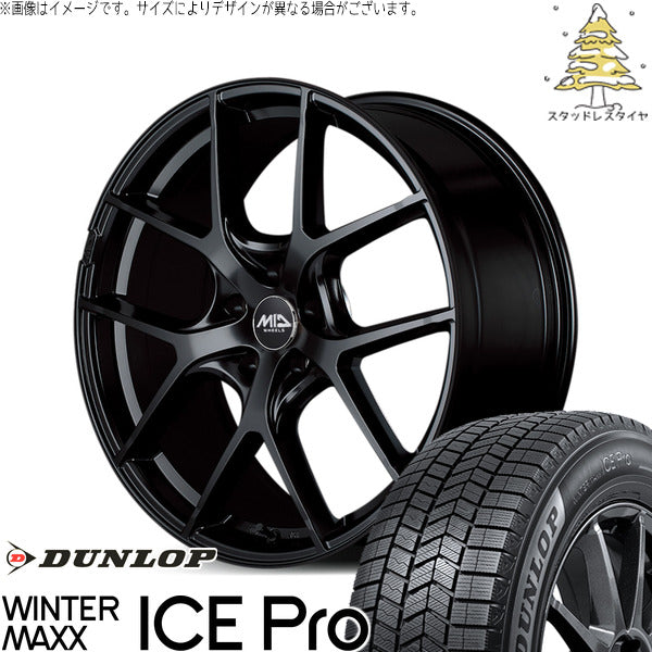 ダンロップ ウィンターマックス ICE Pro 215/50R17 ＋ MIDホイール レフィナーダ モーション4 グロスブラック 17インチ 7J +40 5H114.3P スタッドレス・ホイール4本セット。1枚目。
