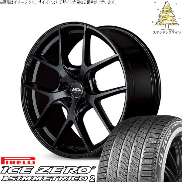 ピレリ アイスゼロアシンメトリコ2 255/45R20 ＋ MIDホイール レフィナーダ モーション4 グロスブラック 20インチ 8.5J +45 5H114.3P スタッドレス・ホイール4本セット。1枚目。