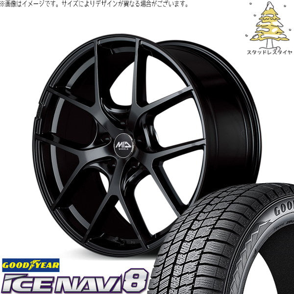 グッドイヤー アイスナビ8 215/55R17 ＋ MIDホイール レフィナーダ モーション4 グロスブラック 17インチ 7J +40 5H114.3P スタッドレス・ホイール4本セット。1枚目。