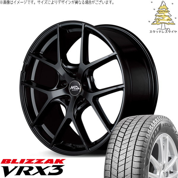ブリヂストン ブリザック VRX3 225/60R17 ＋ MIDホイール レフィナーダ モーション4 グロスブラック 17インチ 7J +40 5H114.3P スタッドレス・ホイール4本セット。1枚目。