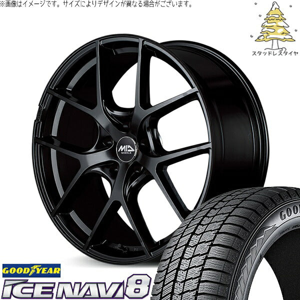 グッドイヤー アイスナビ エイト (ICENAVI8) 235/55R19 ＋ MIDホイール レフィナーダ モーション4 グロスブラック 19インチ 8J +45 5H114.3P スタッドレス・ホイール4本セット。1枚目。