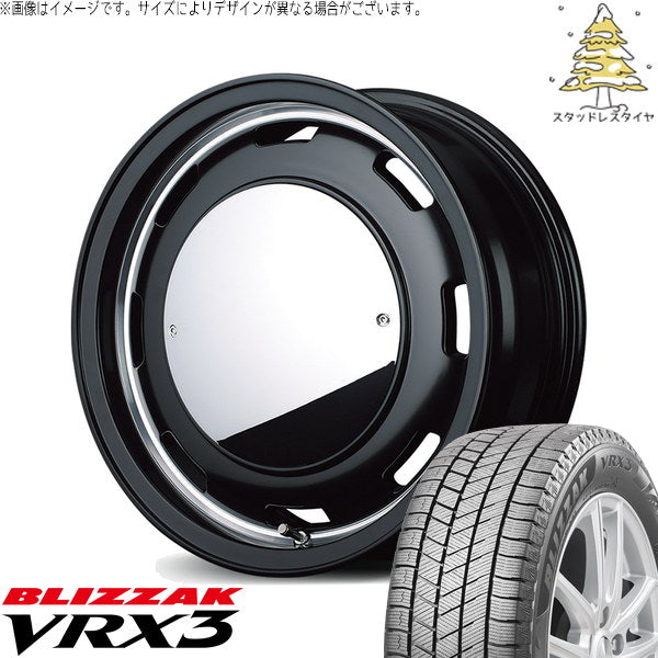 ブリヂストン ブリザック VRX3 165/55R14 ＋ MIDホイール ガルシア シスコ ムーン セミグロスブラック/リムヴァーレイポリッシュ 14インチ 4.5J +45 4H100P スタッドレス・ホイール4本セット。1枚目。