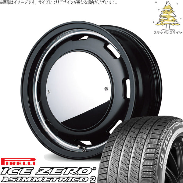 ピレリ アイスゼロアシンメトリコ2 215/65R16 ＋ MIDホイール ガルシア シスコ ムーン セミグロスブラック/リムヴァーレイポリッシュ 16インチ 6.5J +38 6H139.7P スタッドレス・ホイール4本セット。1枚目。