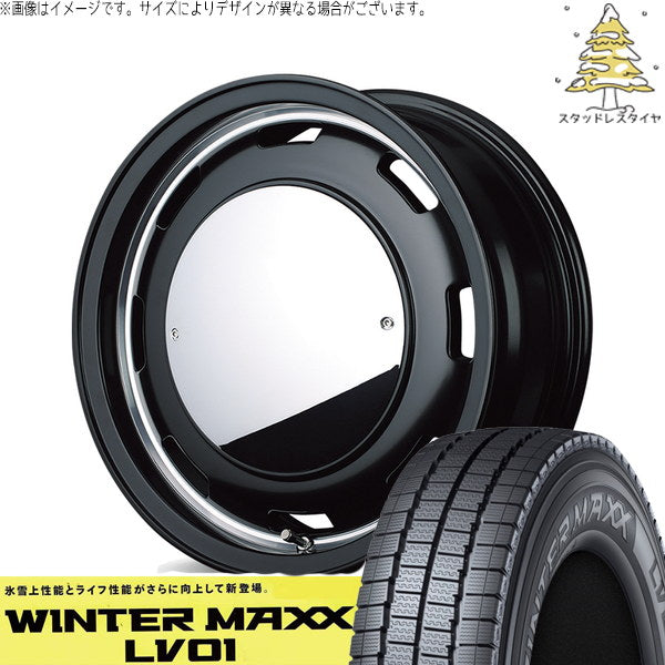 ダンロップ ウィンターマックス LV01 215/70R15 ＋ MIDホイール ガルシア シスコ ムーン セミグロスブラック/リムヴァーレイポリッシュ 15インチ 6J +33 6H139.7P スタッドレス・ホイール4本セット。1枚目。