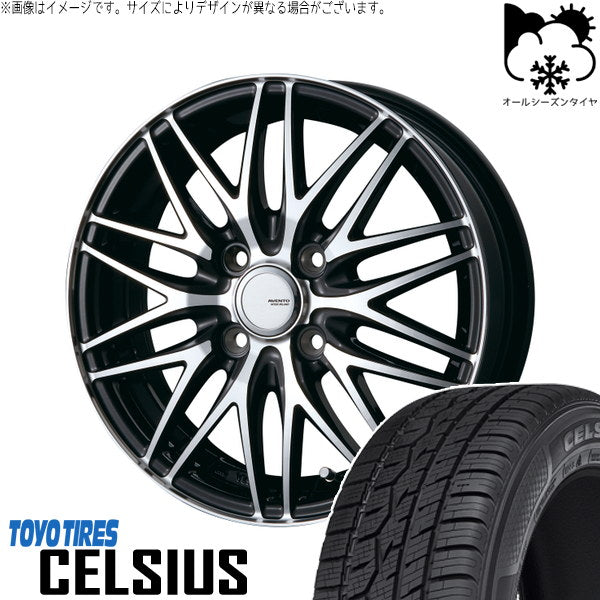 トーヨータイヤ セルシアス 165/70R14 ＋ アヴェント MR-10 ブラックポリッシュ 14インチ 4.5J +45 4H100P オールシーズン・ホイール4本セット。1枚目。