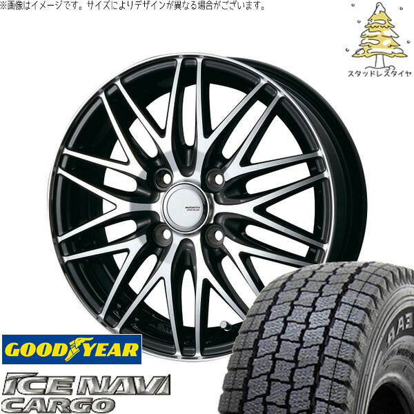 グッドイヤー アイスナビカーゴ 155/80R14 ＋ アヴェント MR-10 ブラックポリッシュ 14インチ 5.0J +38 4H100P スタッドレス・ホイール4本セット。1枚目。