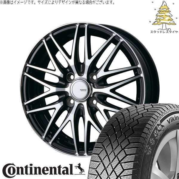 コンチネンタル バイキングコンタクト7 155/65R14 ＋ アヴェント MR-10 ブラックポリッシュ 14インチ 4.5J +45 4H100P スタッドレス・ホイール4本セット。1枚目。