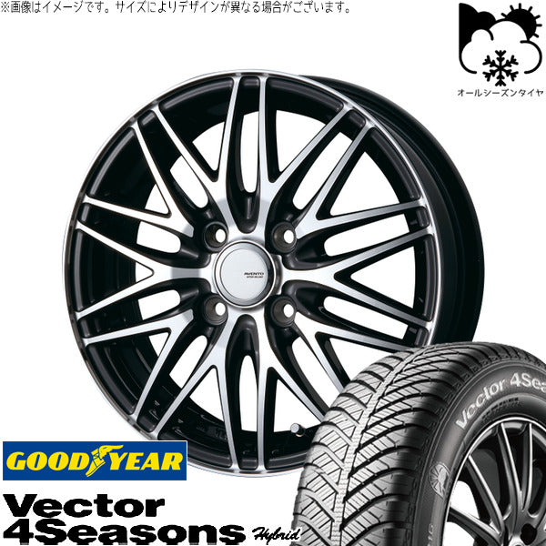 グッドイヤー ベクター4シーズンズ ハイブリッド 165/70R14 ＋ アヴェント MR-10 ブラックポリッシュ 14インチ 4.5J +45 4H100P オールシーズン・ホイール4本セット。1枚目。