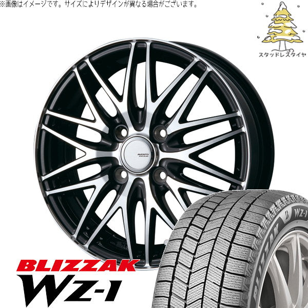 ブリヂストン ブリザック WZ-1 165/70R14 ＋ アヴェント MR-10 ブラックポリッシュ 14インチ 4.5J +45 4H100P スタッドレス・ホイール4本セット。1枚目。