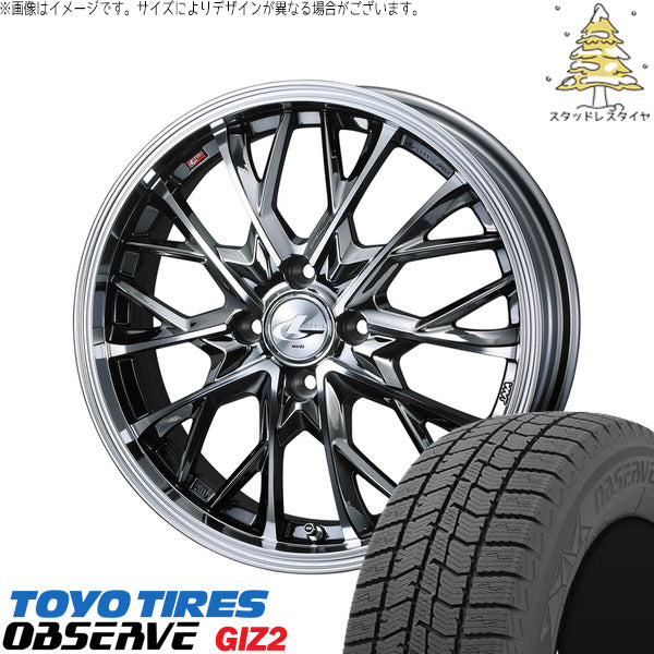 トーヨータイヤ OBSERVE 165/55R15 ＋ レオニス MV ブラックメタルコート/ミラーカット 15インチ 5.5J +43 4H100P スタッドレス・ホイール4本セット。1枚目。