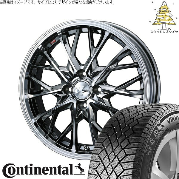 コンチネンタル バイキングコンタクト7 185/55R15 ＋ レオニス MV ブラックメタルコート/ミラーカット 15インチ 5.5J +43 4H100P スタッドレス・ホイール4本セット。1枚目。
