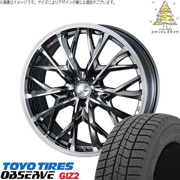 トーヨータイヤ OBSERVE 225/55R19 ＋ レオニス MV ブラックメタルコート/ミラーカット 19インチ 7.5J +47 5H114.3P スタッドレス・ホイール4本セット。1枚目。
