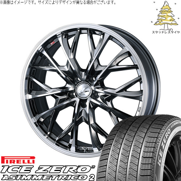 ピレリ アイスゼロアシンメトリコ2 215/50R18 ＋ レオニス MV ブラックメタルコート/ミラーカット 18インチ 7J +40 5H114.3P スタッドレス・ホイール4本セット。1枚目。