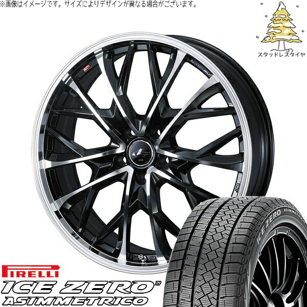 ピレリ アイスゼロアシンメトリコ 225/55R18 ＋ レオニス MV パールブラック/ミラーカット 18インチ 7J +47 5H114.3P スタッドレス・ホイール4本セット。1枚目。