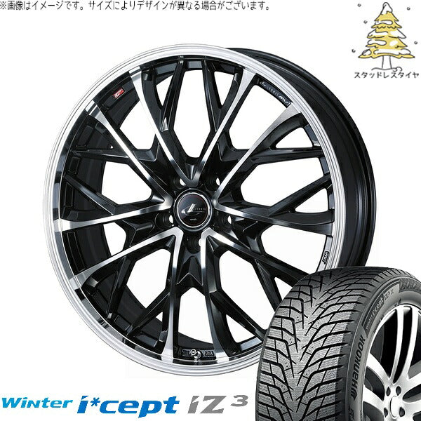 ハンコック ウィンターアイセプト IZ3 W636 215/50R17 ＋ レオニス MV パールブラック/ミラーカット 17インチ 7J +47 5H114.3P スタッドレス・ホイール4本セット。1枚目。
