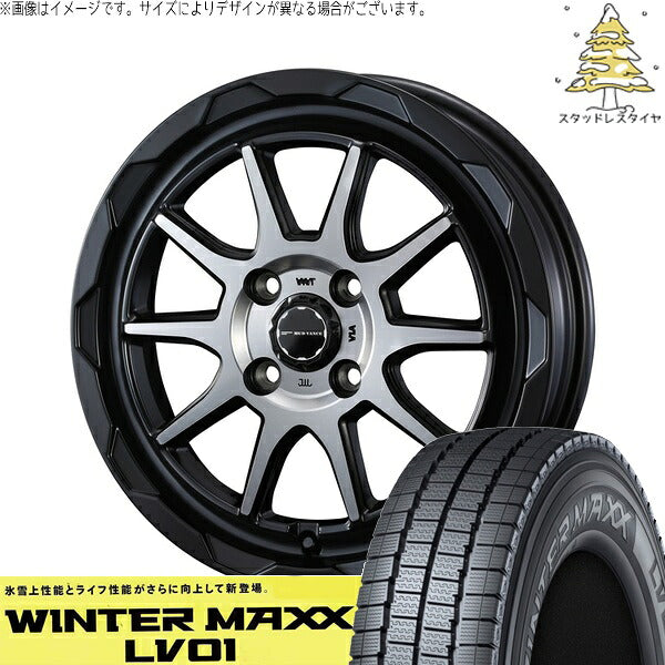 ダンロップ ウィンターマックス LV01 145/80R12 ＋ マッドヴァンス06 マットブラックポリッシュ 12インチ 4J +40 4H100P スタッドレス・ホイール4本セット。1枚目。