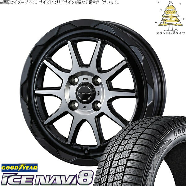 グッドイヤー アイスナビ8 155/65R14 ＋ マッドヴァンス06 マットブラックポリッシュ 14インチ 4.5J +45 4H100P スタッドレス・ホイール4本セット。1枚目。