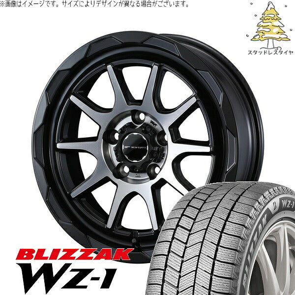 ブリヂストン ブリザック WZ-1 195/55R16 ＋ マッドヴァンス06 マットブラックポリッシュ 16インチ 6J +40 5H100P スタッドレス・ホイール4本セット。1枚目。