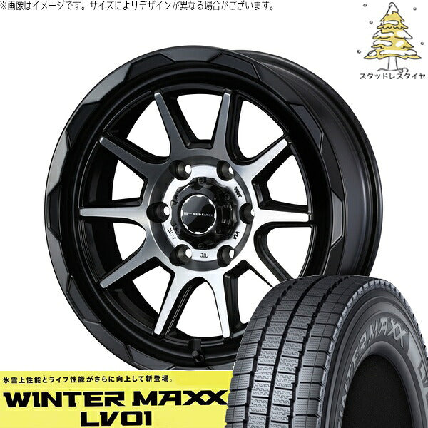 ダンロップ ウィンターマックス LV01 195/80R15 ＋ マッドヴァンス06 マットブラックポリッシュ 15インチ 6J +33 6H139.7P スタッドレス・ホイール4本セット。1枚目。