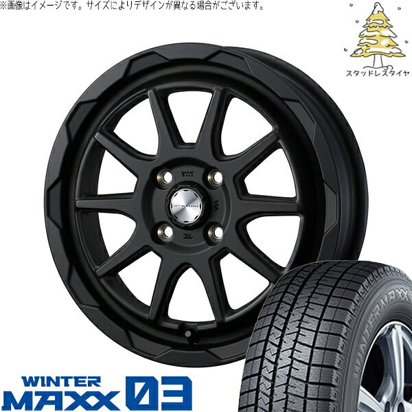 ダンロップ ウィンターマックス03 165/60R15 ＋ マッドヴァンス06 フルマットブラック 15インチ 4.5J +45 4H100P スタッドレス・ホイール4本セット。1枚目。