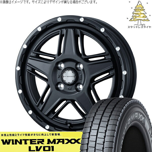 ダンロップ ウィンターマックス LV01 145R12 ＋ マッドヴァンス07 フルマットブラック 12インチ 4J +40 4H100P スタッドレス・ホイール4本セット。1枚目。
